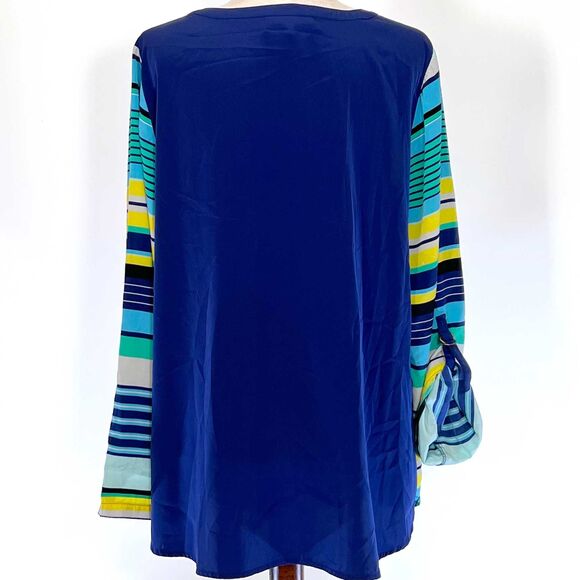 Lane Bryant Plus Size Lace-Up Striped Top 18W Blue Yellow - Picture 3 of 8